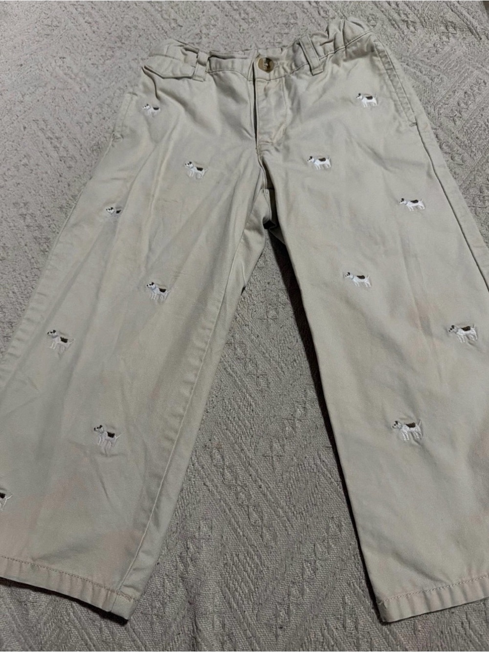 Toddler Beige Embroidered Dog Chino Pants
